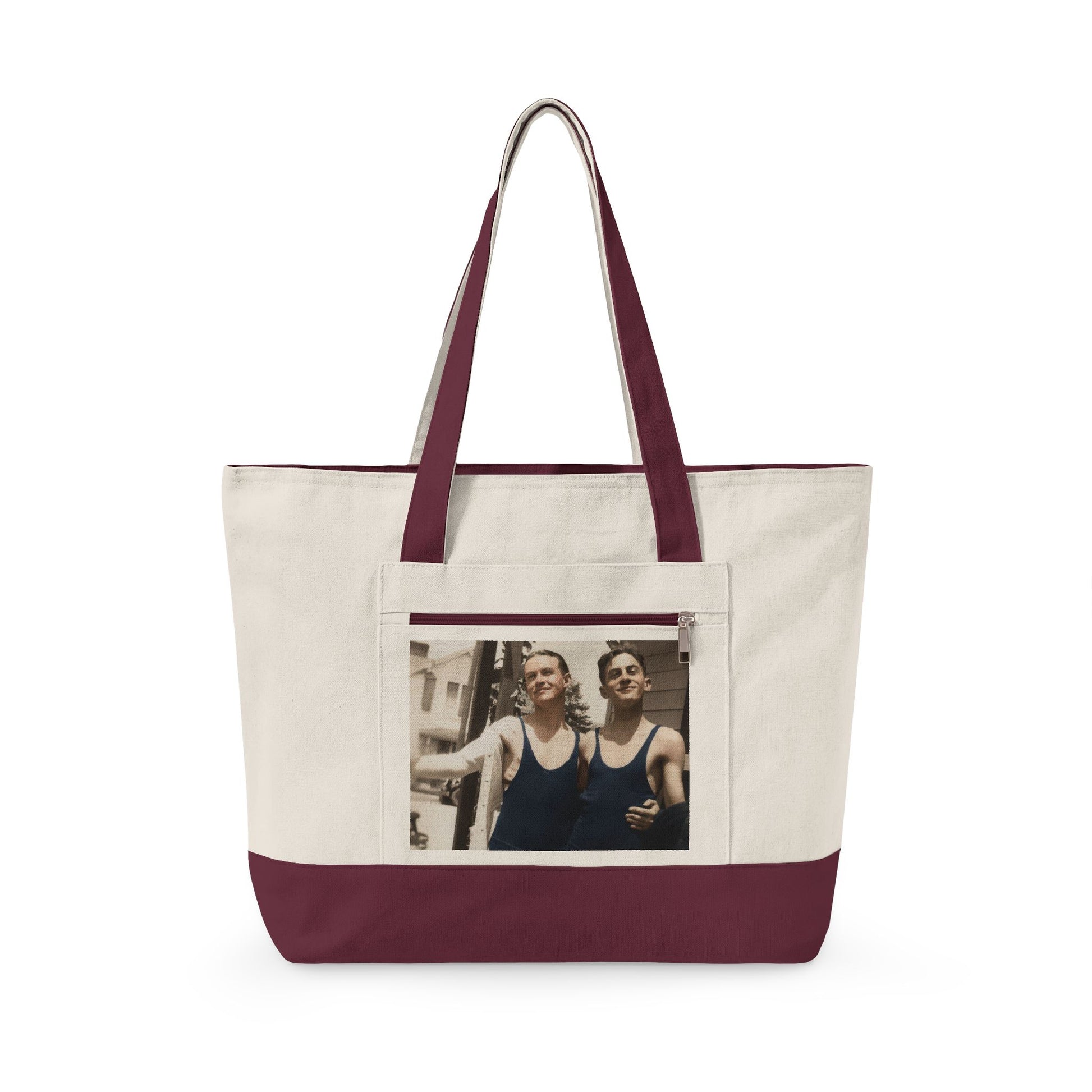 retro swim portrait zippered canvas tote 