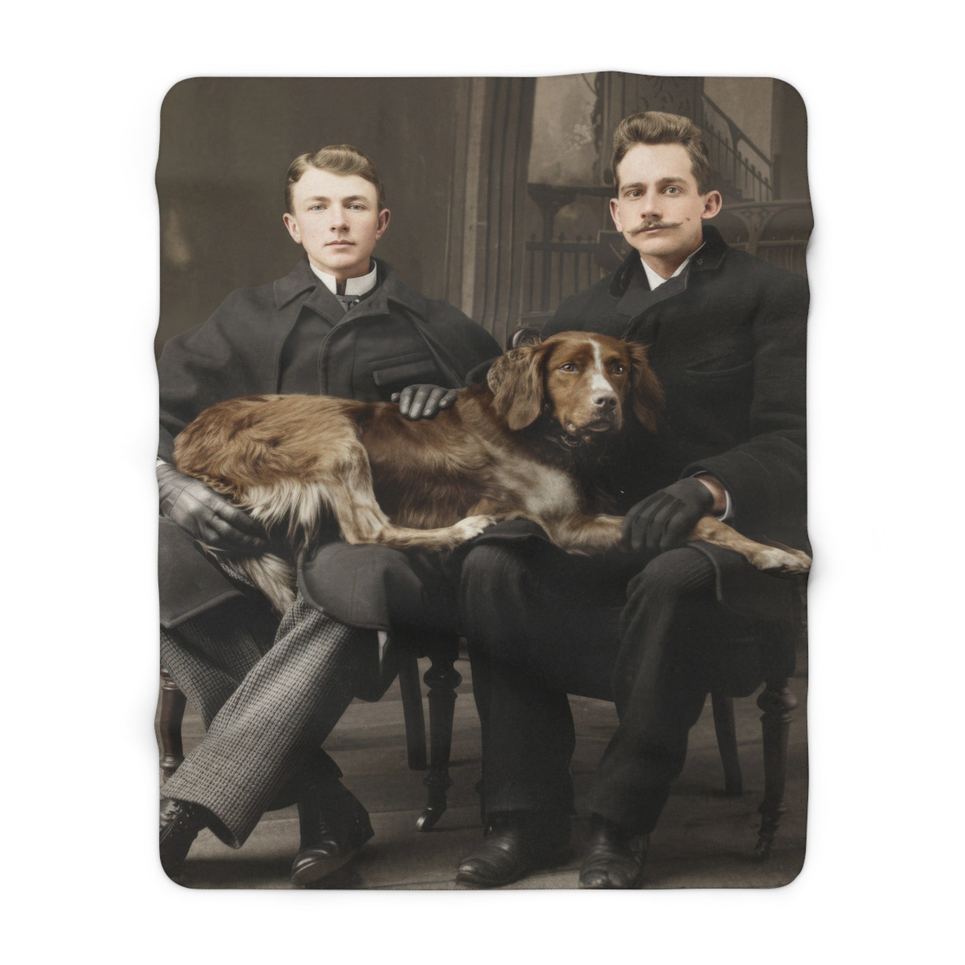 Cozy fleece throw with restored historical portrait and elegant interior setting 