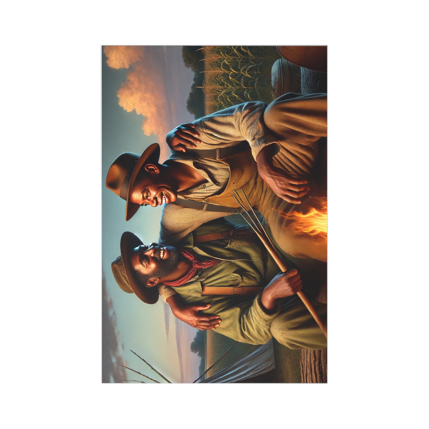 Heartwarming postcard set featuring an African-American couple in a serene rural landscape, celebrating love and history.