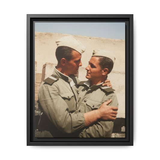 Vintage outdoor portrait of two companions in matching uniforms posed closely together