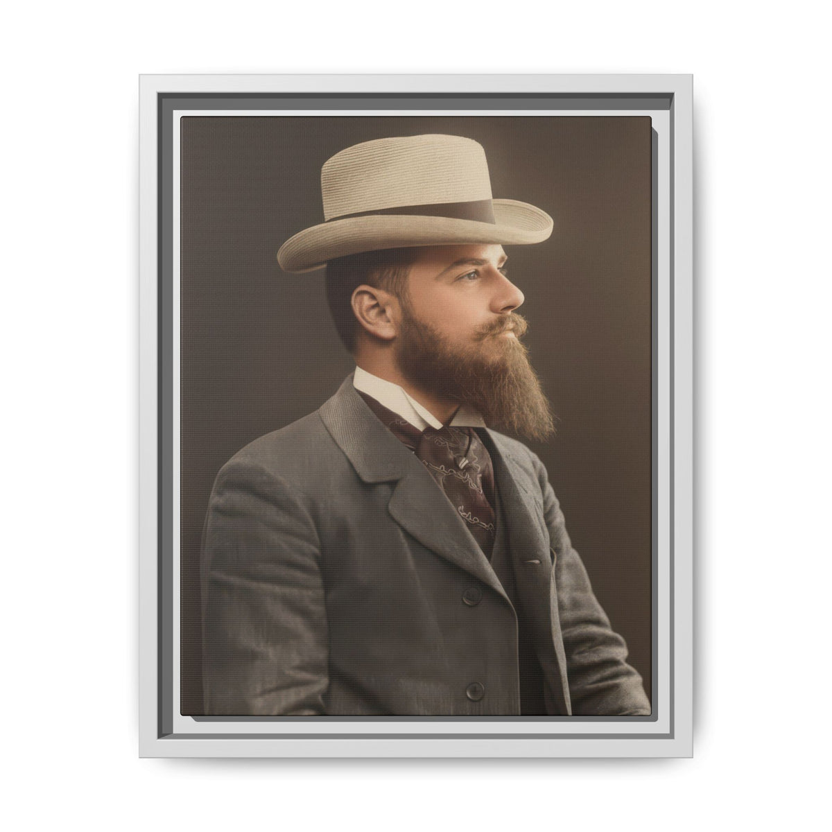 Célibataire 014 attributed artist portrait with woven straw hat detail, a dark hatband, and a long beard.