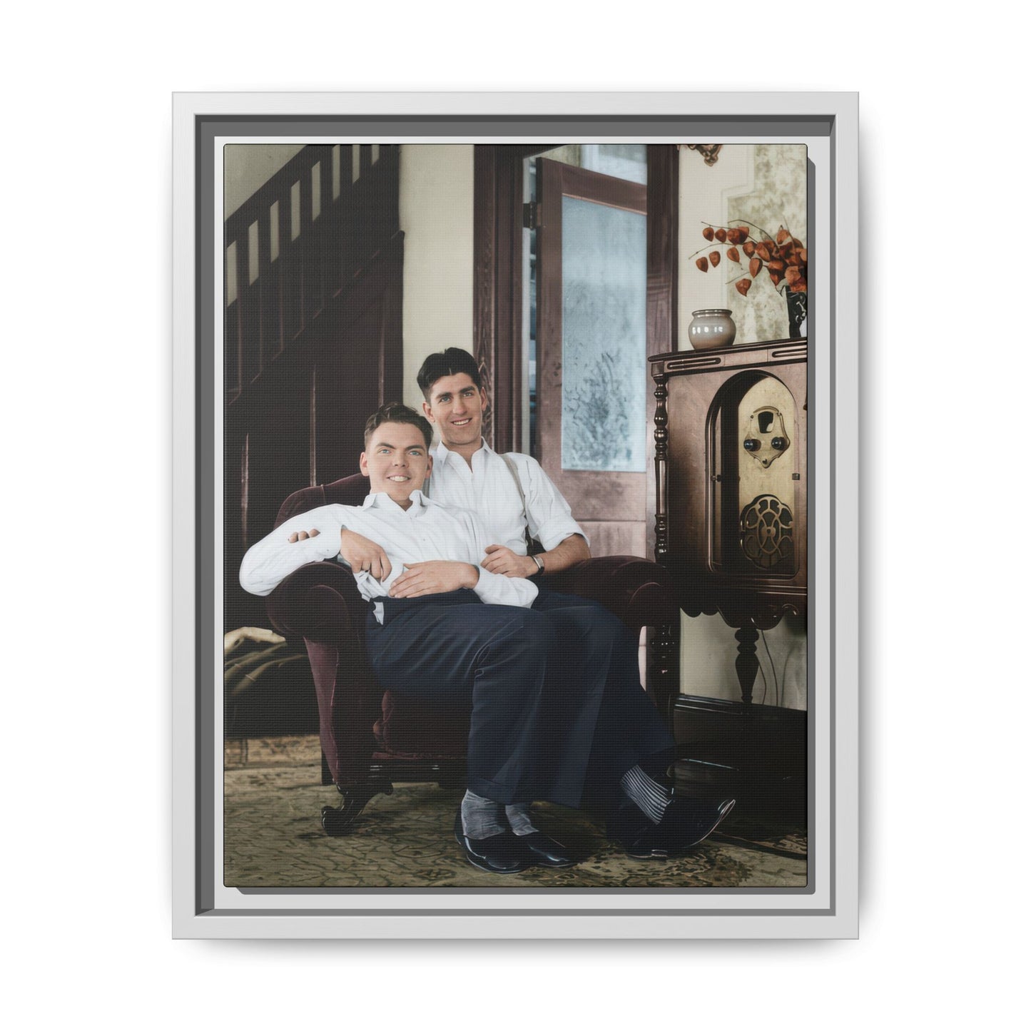 Vintage domestic interior photograph early twentieth century restored canvas print