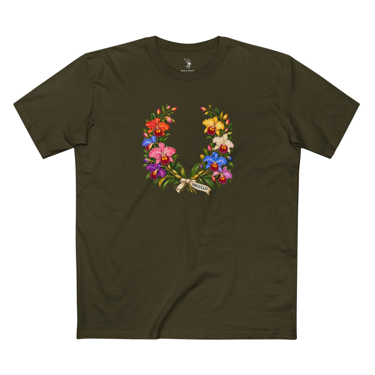 Orgullo Colombian Cattleya Orchid Pride T-Shirt | LGBTQ Luarel Wreath Tee
