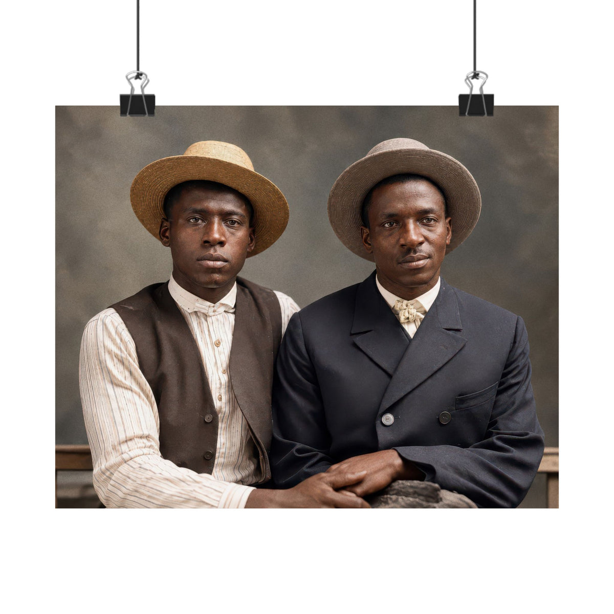 Paire 103 | Two Black Men in Straw Hats | Vintage Photography Poster