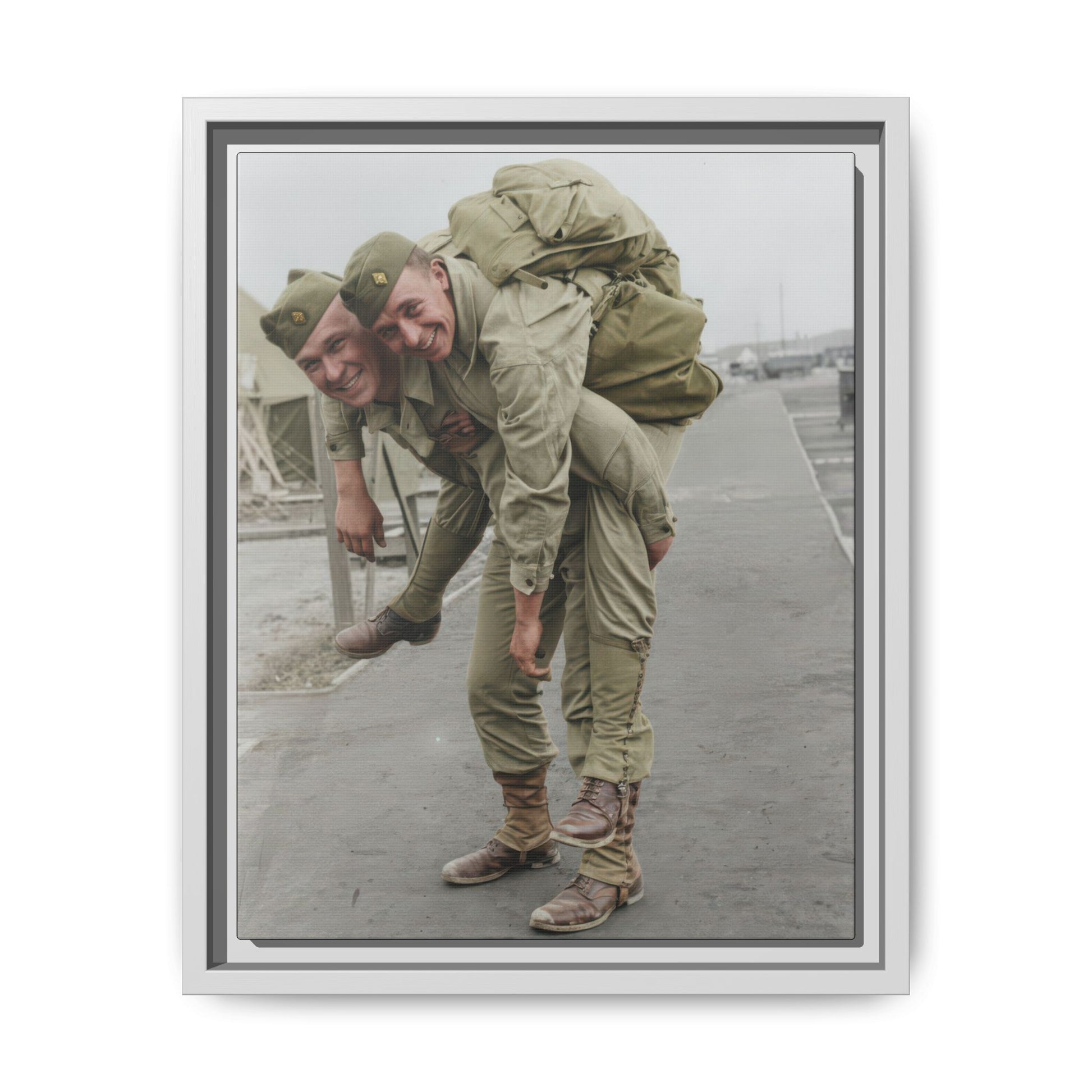Historical outdoor portrait showing two uniformed figures in a relaxed paired composition