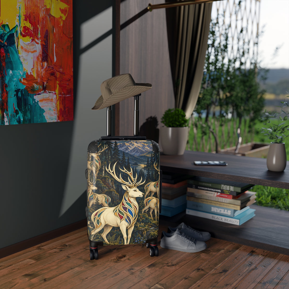 Deer Forest Carry-On Suitcase – Stained Glass Stag Travel Luggage