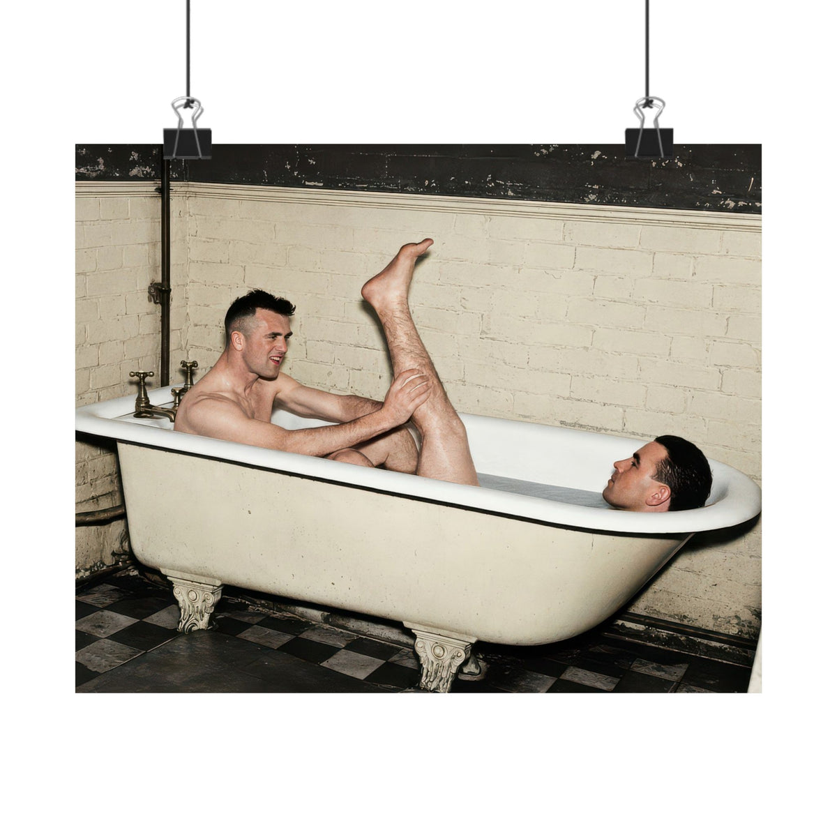 Paire 162 | Two Men Sharing a Clawfoot Bathtub | Vintage Photography Poster