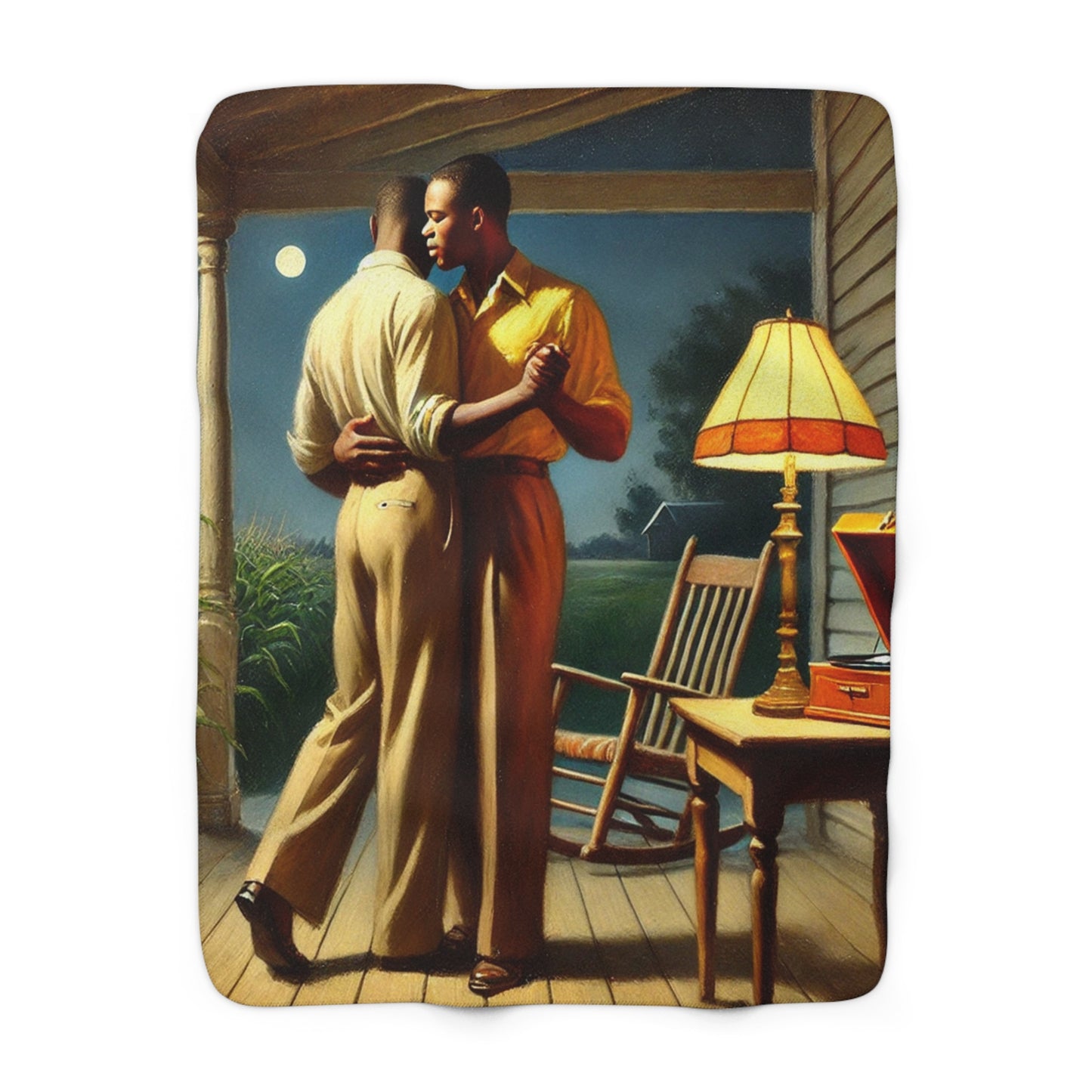 Heirloom sherpa blanket featuring Missing Grant 040 artwork of two African American men dancing on a porch 