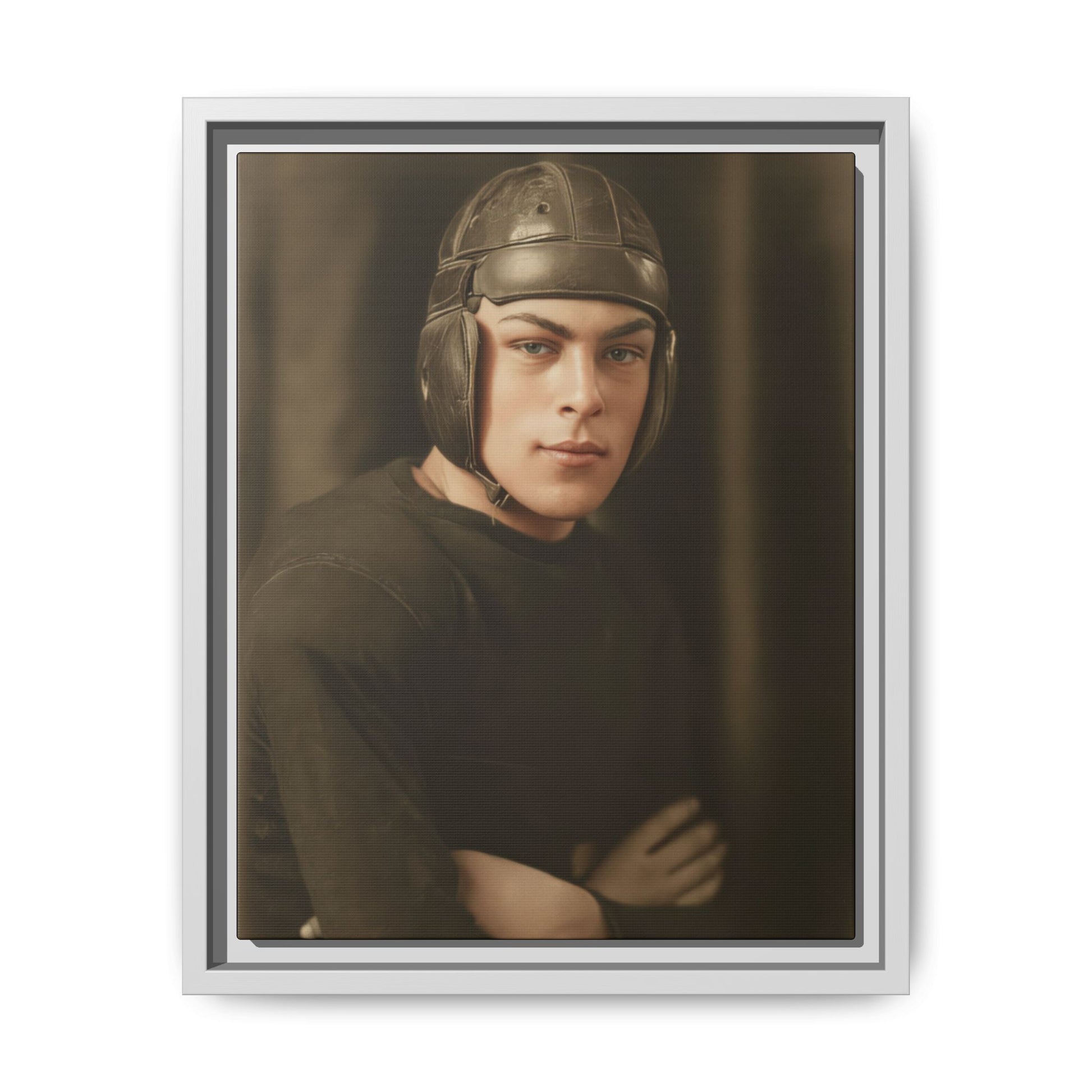 Athlétisme Collection vintage athlete photograph with leather football helmet 