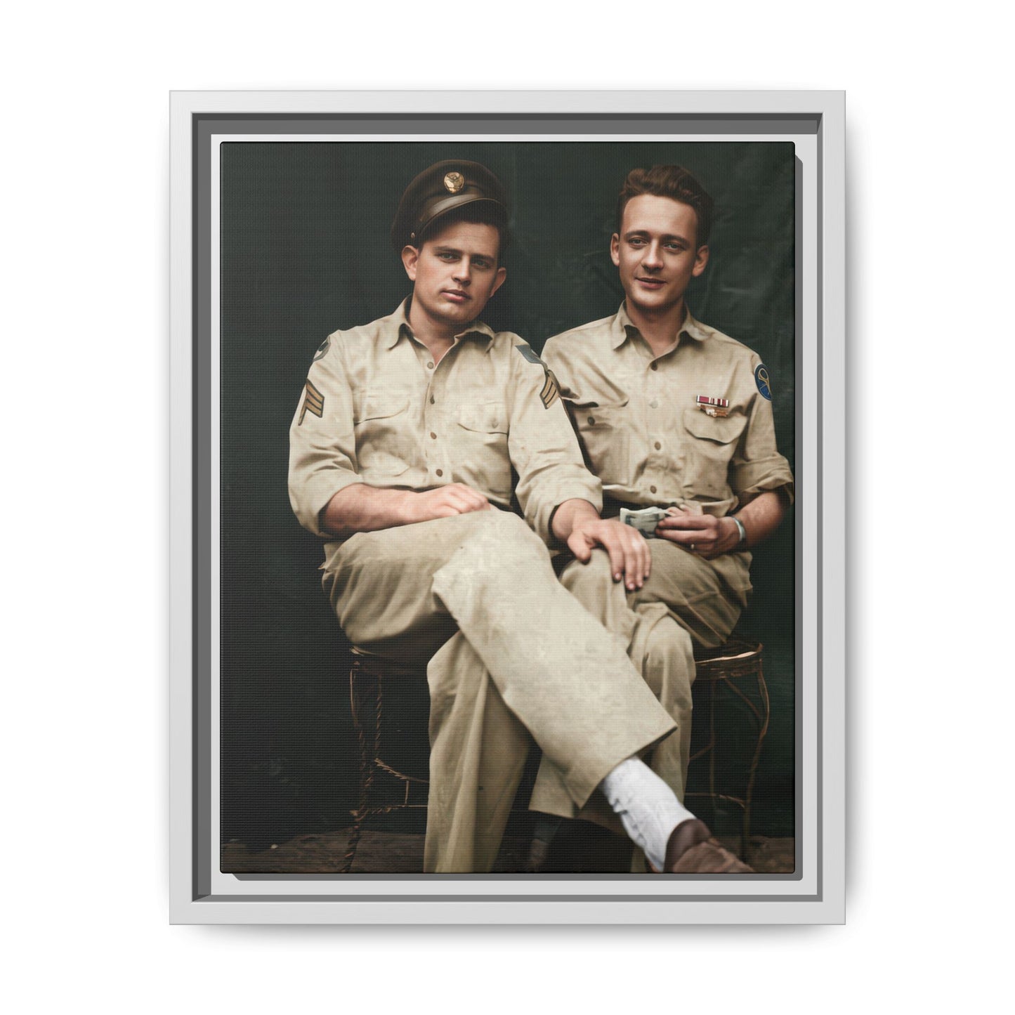 Historical seated portrait with military-style dress, ribbons, and relaxed composition