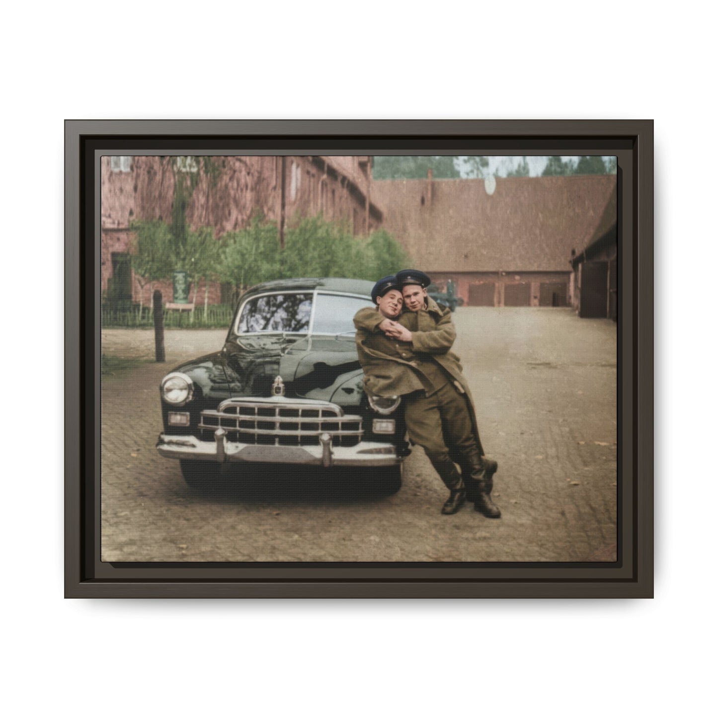 vintage servicemen photograph with car framed canvas ephemera of us collection