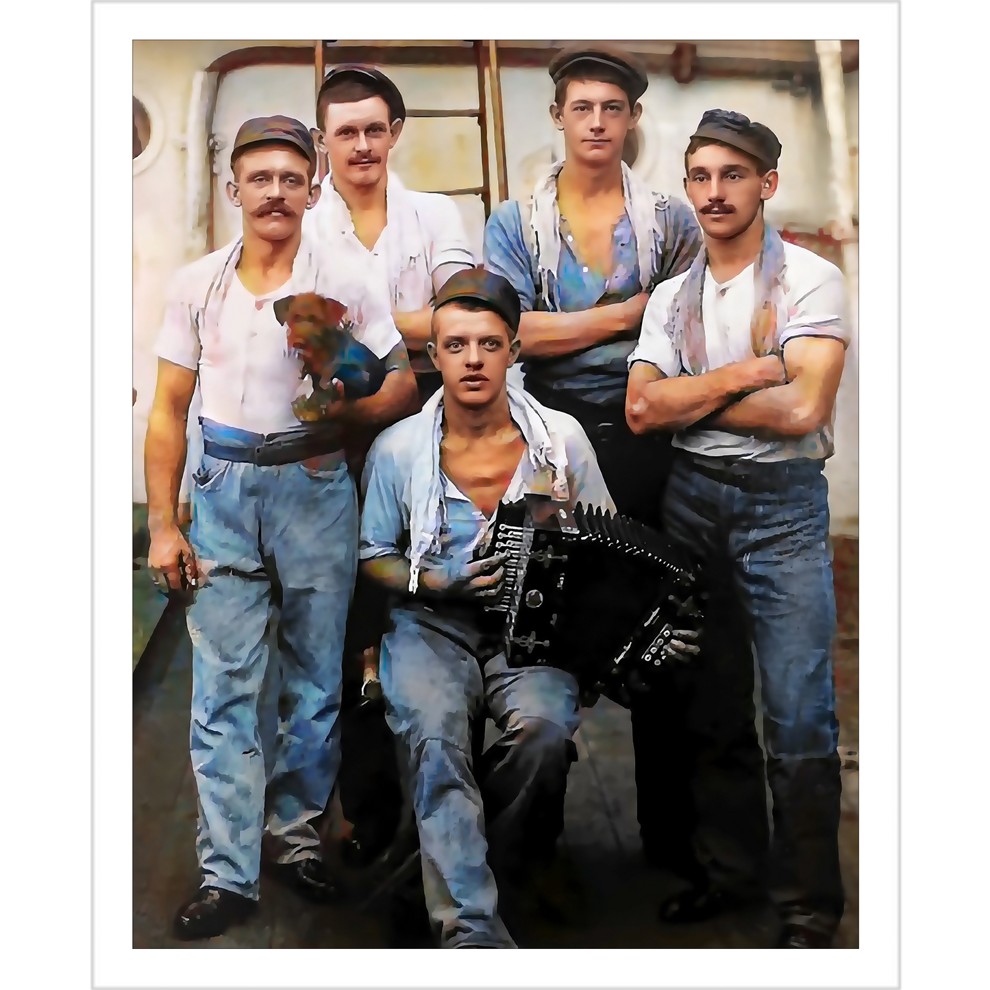 hommes 002 | Giclee Artist Print Barge Ship Musicians Vintage Gay LGBTQ Dog Accordion Sailors