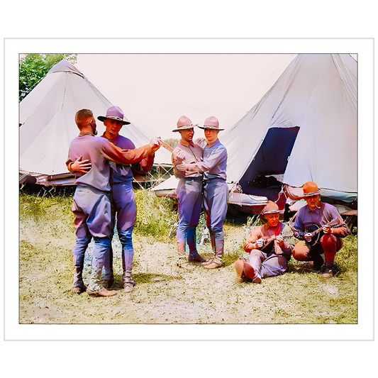 hommes 006 | Giclee Artist Print Gay USMC Marines LGBTQ Vintage Affectionate Men Camping Dance