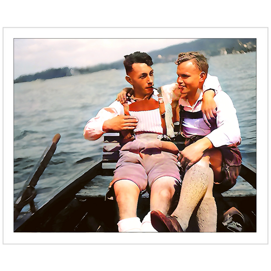 paire 026 | Giclee Artist Print Gay Vintage Affectionate Men Lederhosen Octoberfest Beer Boat Lake