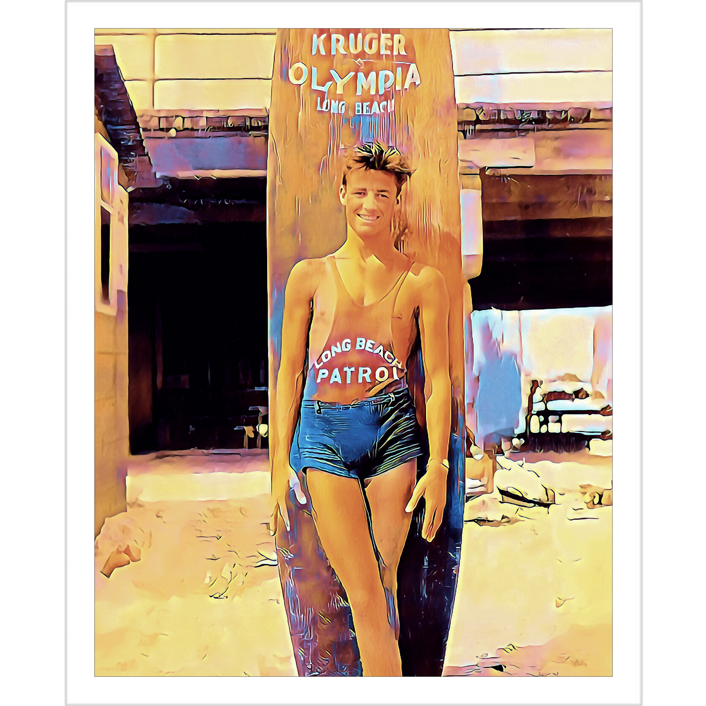 Lifeguard Long Beach California Vintage Gay LGBTQ Queer nager Surfboard 006  | Giclee Artist Print