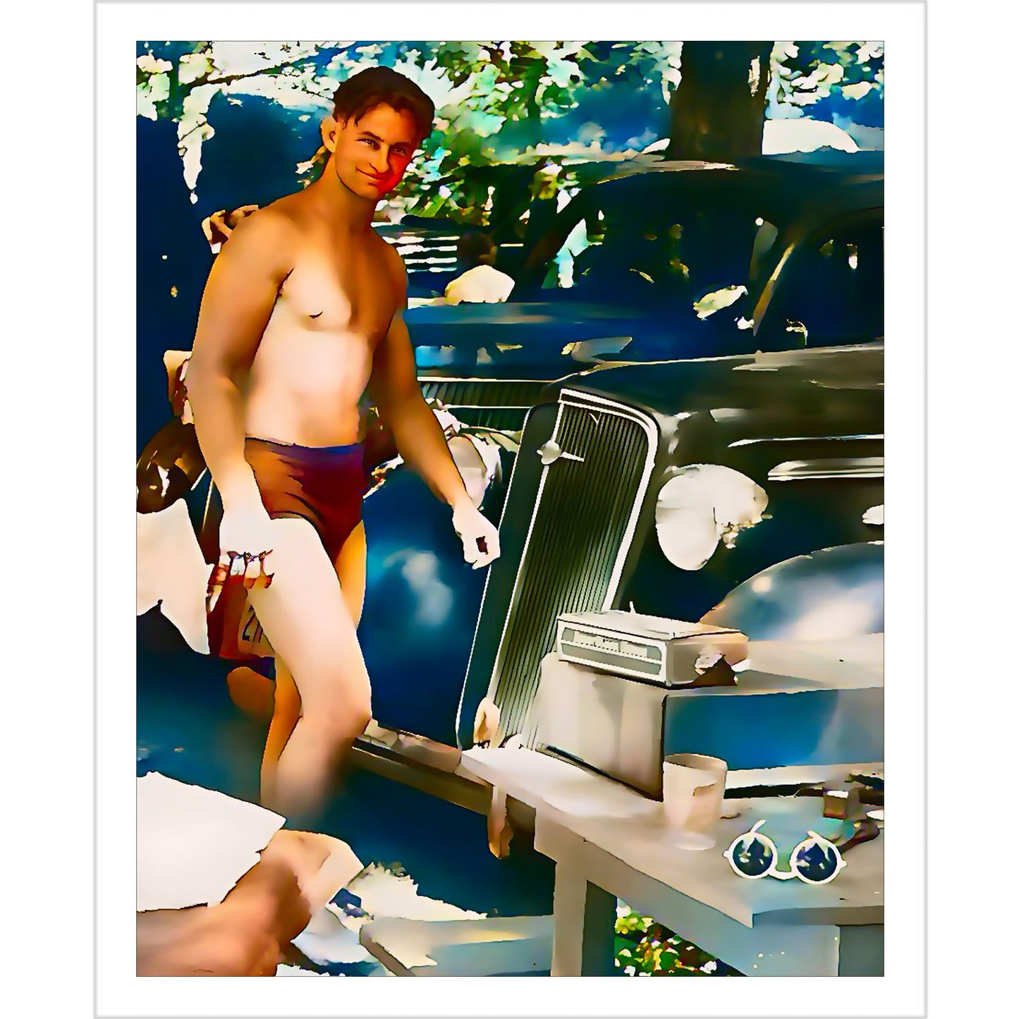 nager 023  | Giclee Artist Print Vintage Gay Beach LGBTQ Queer Cars Michigan Oval Saugatuck