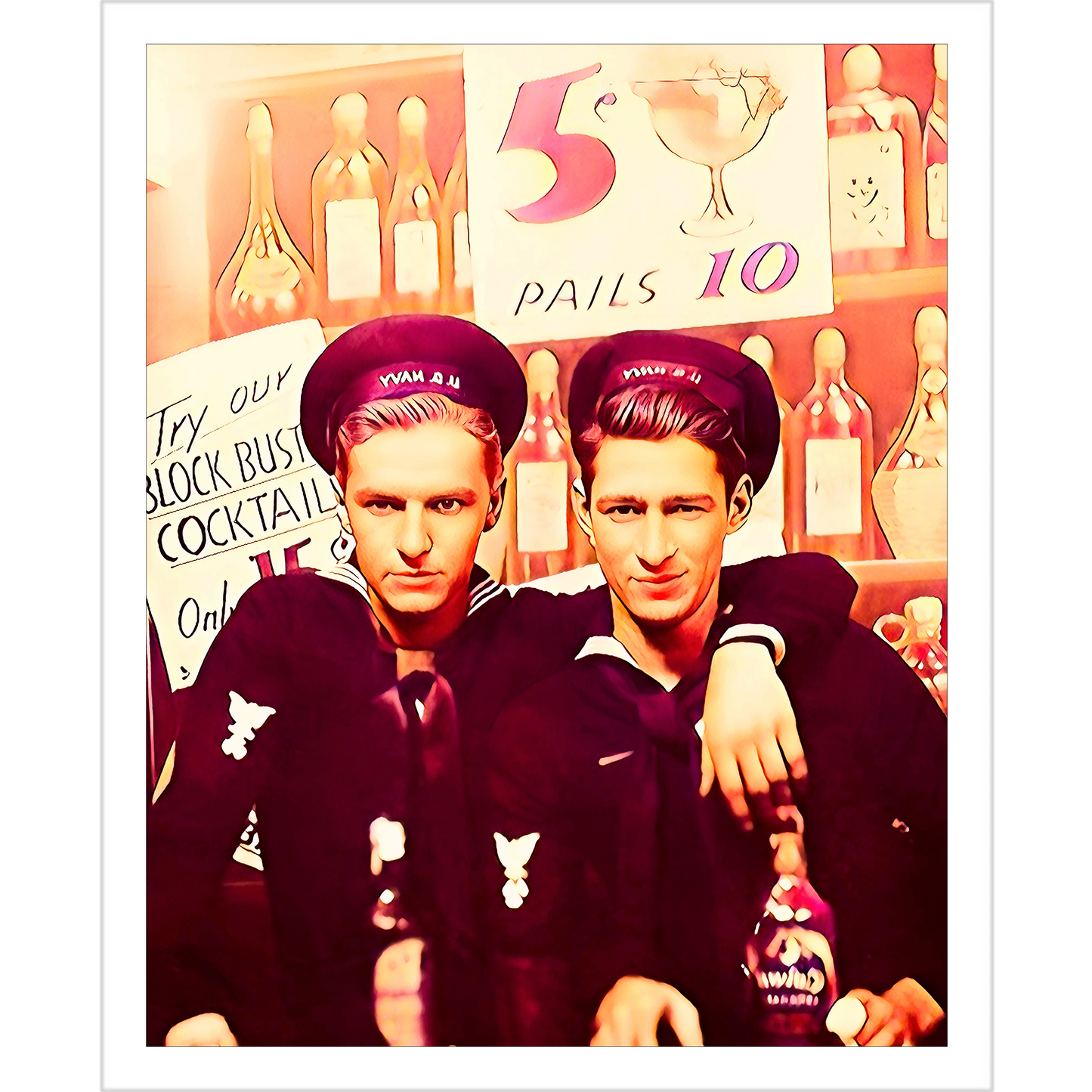 paire 036 | Giclee Artist Print Vintage Affectionate Men Navy USN Gay Bar LGBTQ Queer Couple
