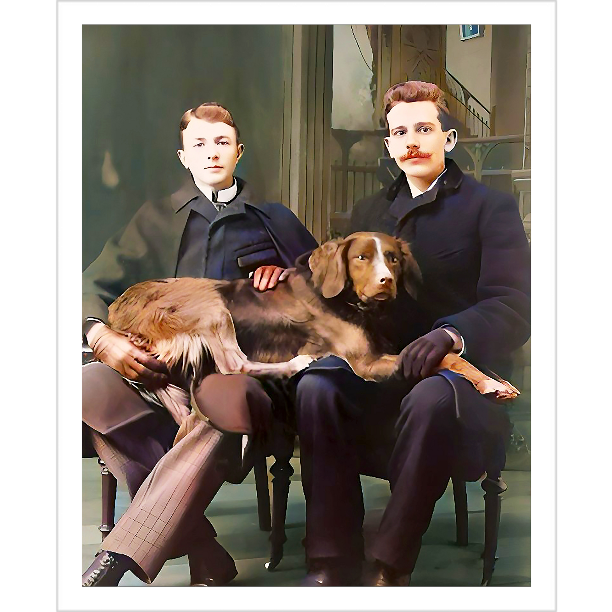paire 039 | Giclee Artist Print Gay Affectionate Men Couple Boyfriends Dog Portrait Vintage Queer