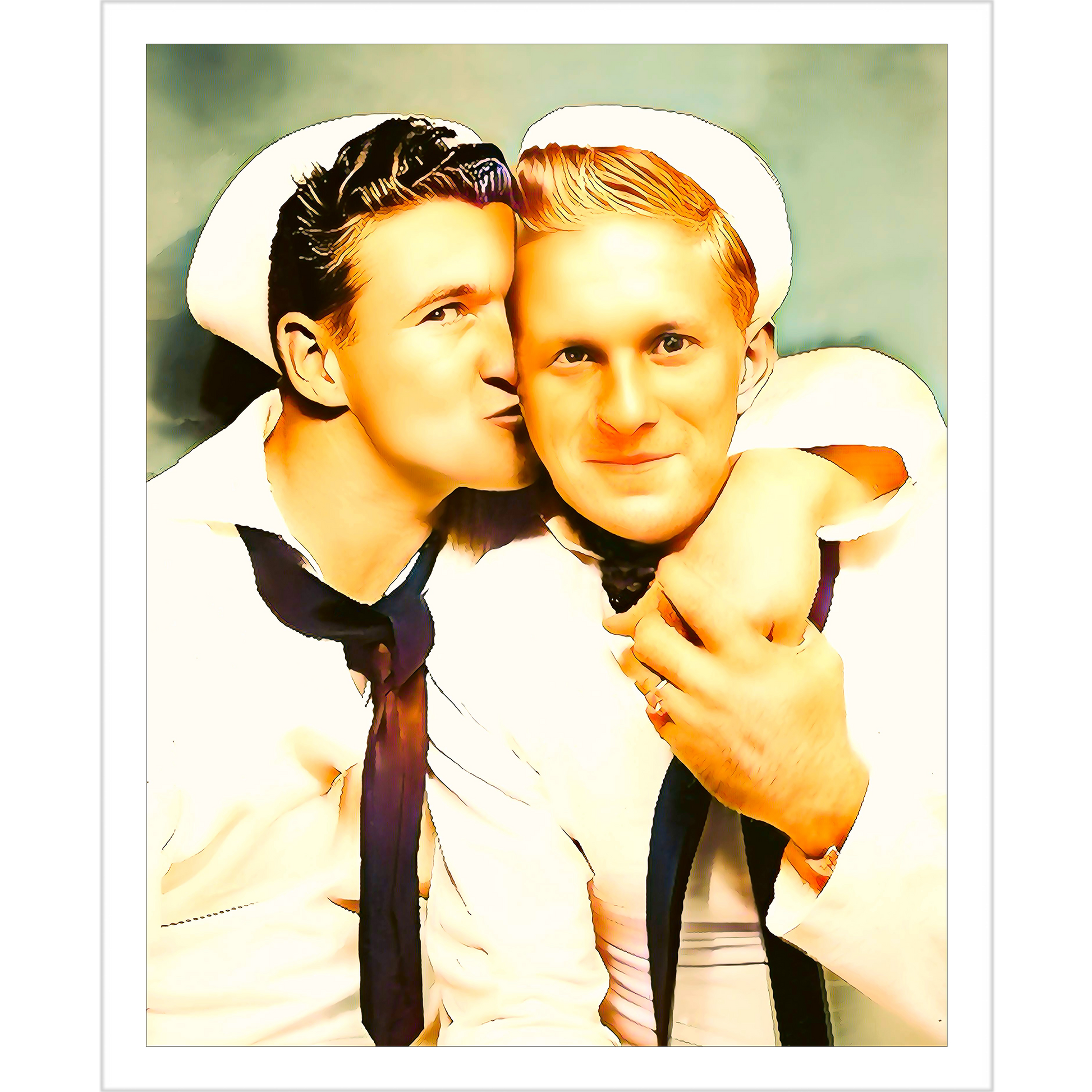 paire 051 | Giclee Artist Print Vintage Affectionate Men USN Navy Sailors Kiss Photobooth Gay Queer