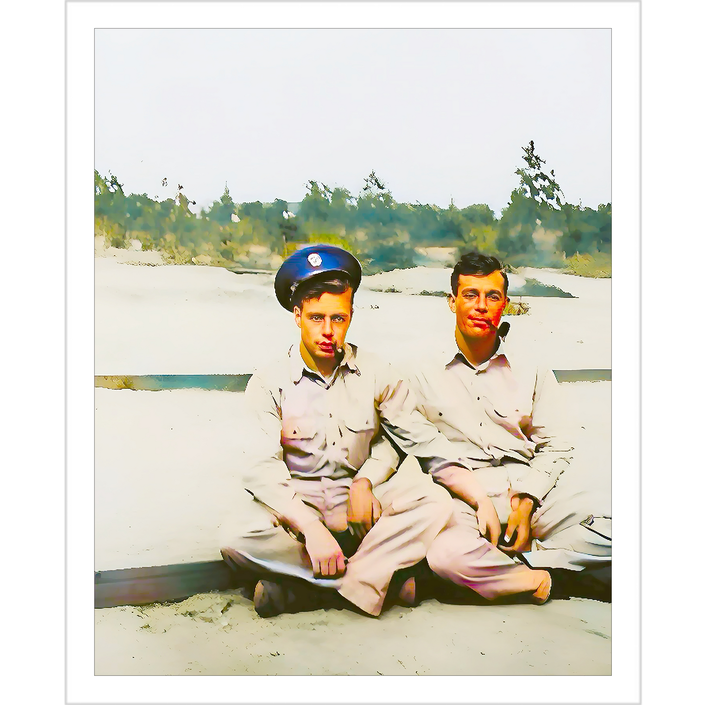 paire 091 | Giclee Artist Print USA US Army Uniform Beach Vintage Affectionate Men Gay Couple Queer