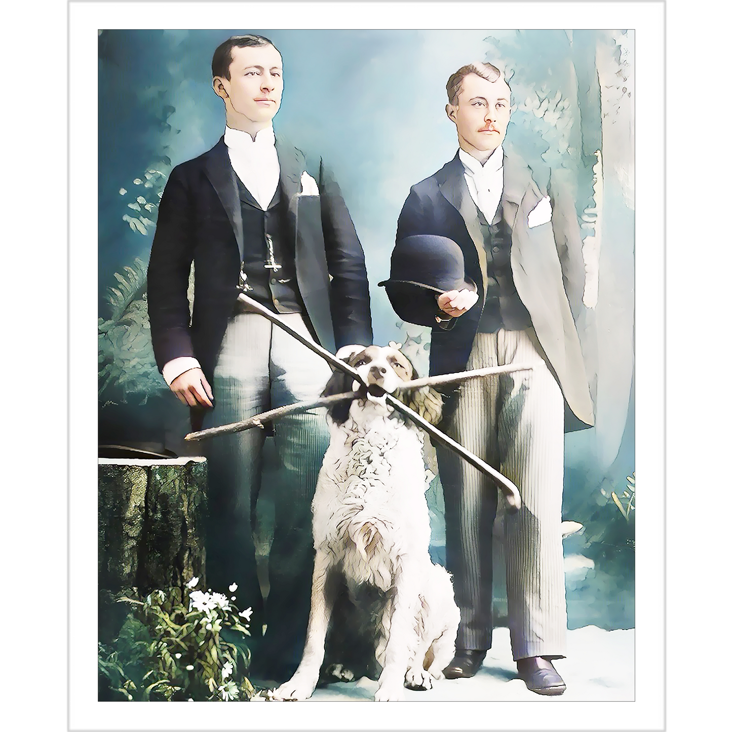 paire 104 | Giclee Artist Print Vintage Affectionate Men Gay Couple Dog Victorian Bowler Hats Queer